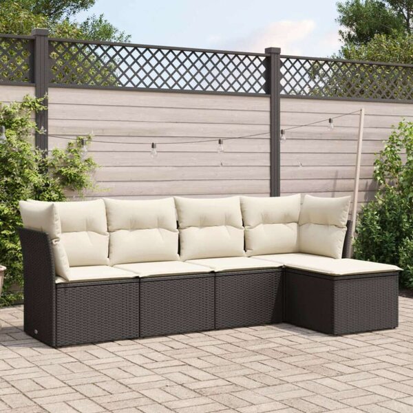 VidaXL 5 részes fekete polyrattan kerti kanapészett párnákkal