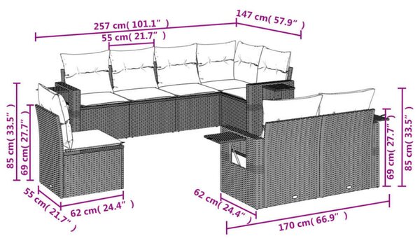 VidaXL Polyrattan Kerti Ülőgarnitúra - 8 részes - Bézs
