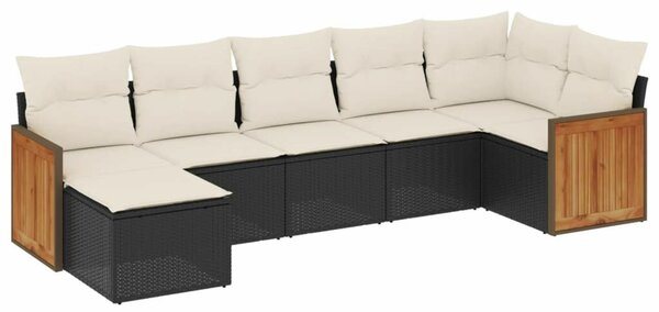 Polyrattan Kerti Ülőgarnitúra - 7 részes - Fekete