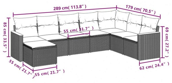 VidaXL Polyrattan Kerti Ülőgarnitúra - 8 részes - Szürke