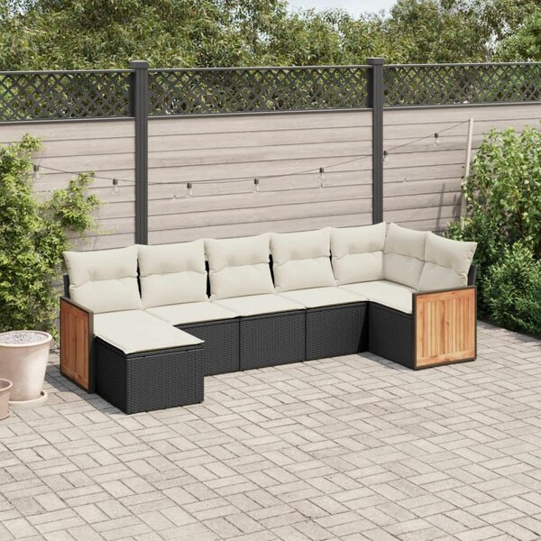 Polyrattan Kerti Ülőgarnitúra - 7 részes - Fekete