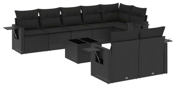 VidaXL Polyrattan Kerti Ülőgarnitúra - 9 részes - Fekete
