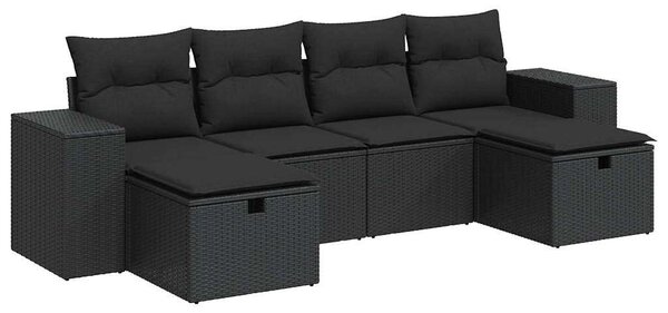VidaXL Polyrattan Kerti Ülőgarnitúra - 6 részes - Fekete