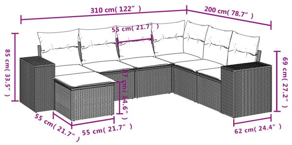 VidaXL Polyrattan Kerti Ülőgarnitúra - 7 részes - Bézs