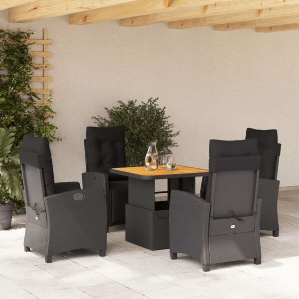 VidaXL Polyrattan Kerti Étkezőgarnitúra - 5 részes - Fekete