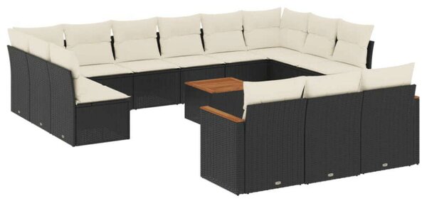 VidaXL 14 részes fekete polyrattan kerti ülőgarnitúra párnákkal