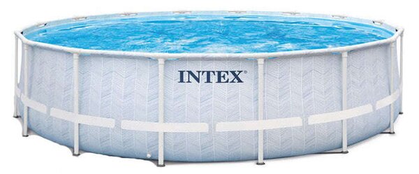 Intex Kerek medence szűrővel 4,4 m³/h Chevron, átmérő 488 cm, magasság 122 cm, szűrőpatron, létra és védőponyva, PVC/acél, 19156 l, szürke/kék