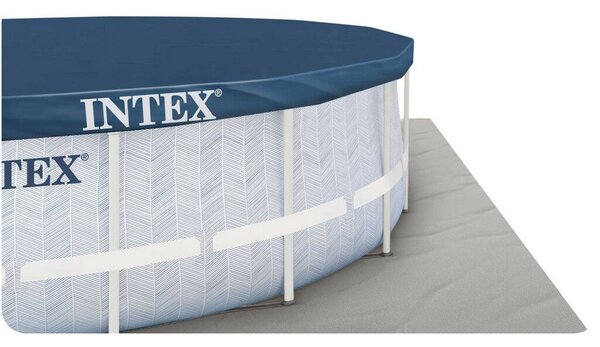 Intex Kerek medence szűrővel 4,4 m³/h Chevron, átmérő 488 cm, magasság 122 cm, szűrőpatron, létra és védőponyva, PVC/acél, 19156 l, szürke/kék