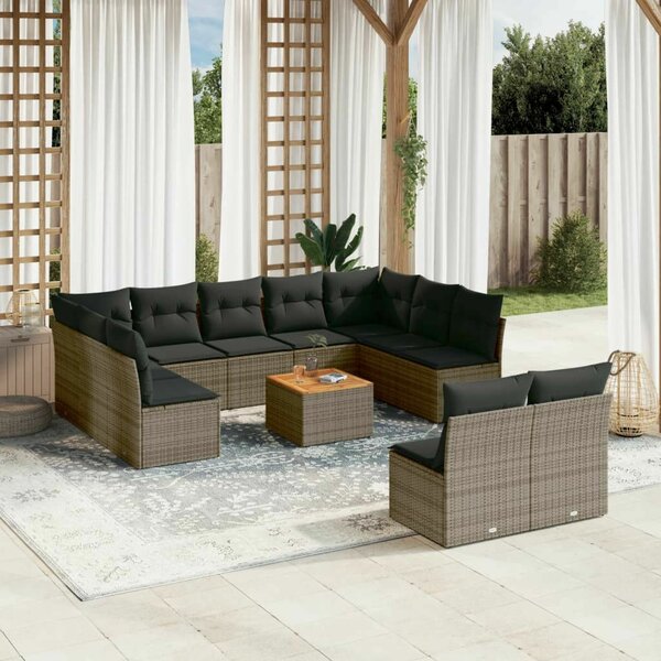 VidaXL Polyrattan Kerti Ülőgarnitúra - 12 részes - Szürke