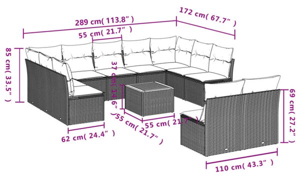 VidaXL Polyrattan Kerti Ülőgarnitúra - 12 részes - Szürke