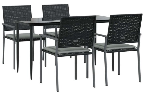VidaXL 5-részes polyrattan és acél kerti étkezőgarnitúra párnával