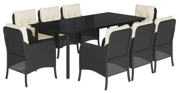 Polyrattan Kerti Étkezőgarnitúra - 9 részes - Fekete