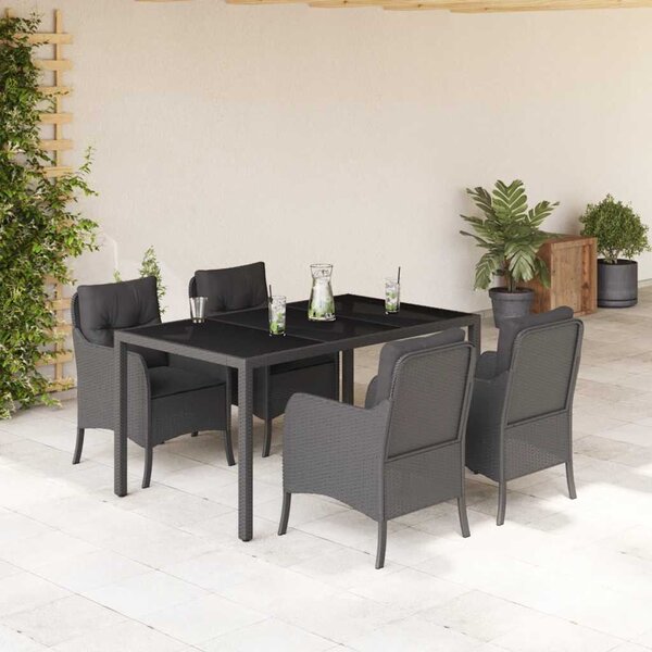 VidaXL 5 Részes Fekete Polyrattan Kerti Étkezőgarnitúra