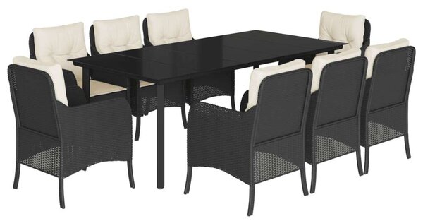 Polyrattan Kerti Étkezőgarnitúra - 9 részes - Fekete