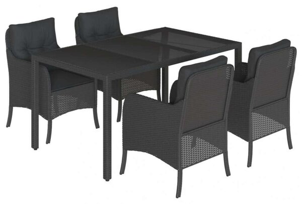 VidaXL 5 Részes Fekete Polyrattan Kerti Étkezőgarnitúra