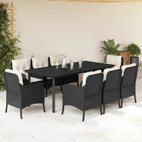 Polyrattan Kerti Étkezőgarnitúra - 9 részes - Fekete