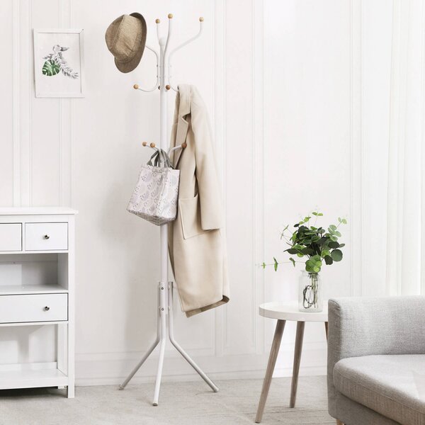 SONGMICS RCR19W álló fogas 182 cm fém krémfehér 12 akasztóval