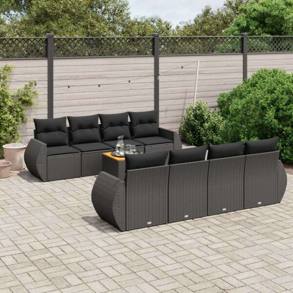 VidaXL Polyrattan Kerti Ülőgarnitúra - 9 részes - Fekete