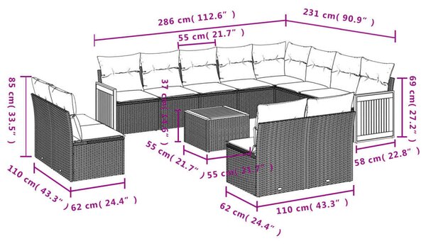 VidaXL Polyrattan Kerti Ülőgarnitúra - 13 részes - Bézs