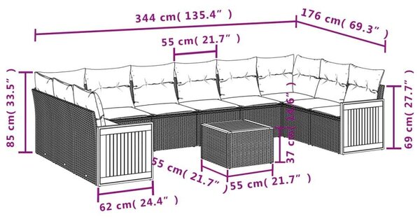 VidaXL 11 részes bézs polyrattan kerti ülőgarnitúra párnákkal