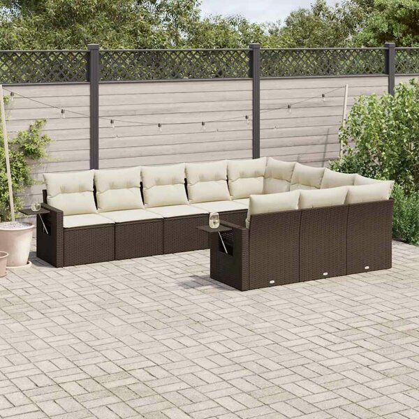 VidaXL 10 részes barna polyrattan kerti ülőgarnitúra párnákkal