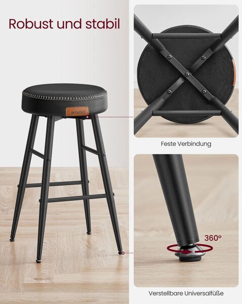 VASAGLE EKHO Collection bárszék szett 2 db műbőr tintafekete