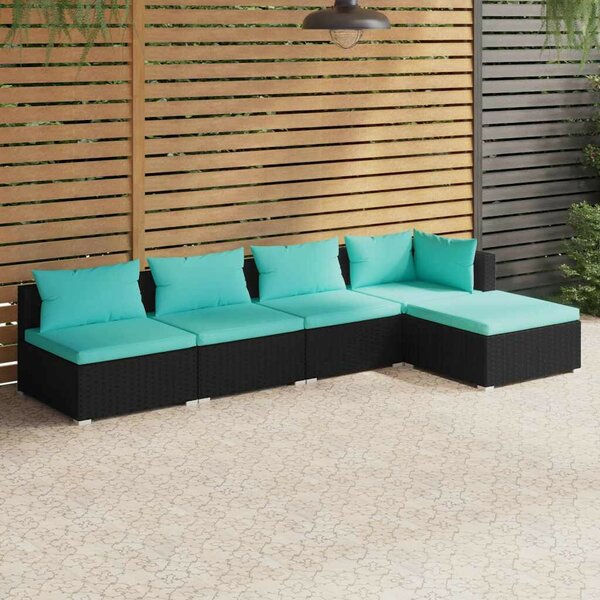VidaXL 5 részes fekete polyrattan kerti ülőgarnitúra párnákkal