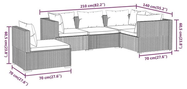 5 részes fekete polyrattan kerti ülőgarnitúra párnákkal