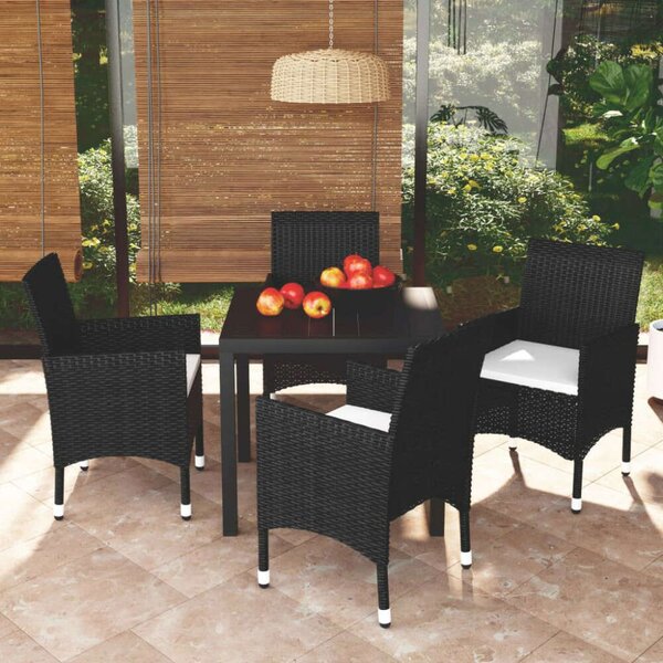 VidaXL - 5 Részes Kerti Étkezőgarnitúra - Polyrattan - Fekete