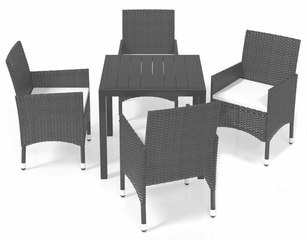 VidaXL - 5 Részes Kerti Étkezőgarnitúra - Polyrattan - Fekete