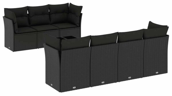 Polyrattan Kerti Ülőgarnitúra - 8 részes - Fekete