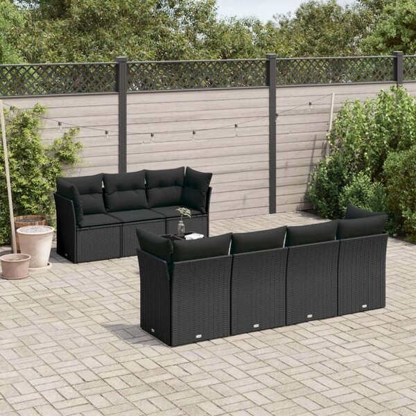 Polyrattan Kerti Ülőgarnitúra - 8 részes - Fekete