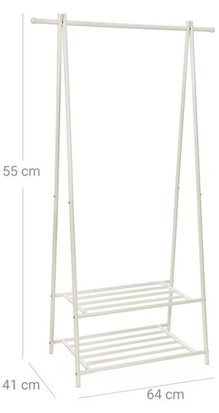 SONGMICS Modern Ruhatartó Állvány Kétszintes Tárolópolccal Fehér Fém
