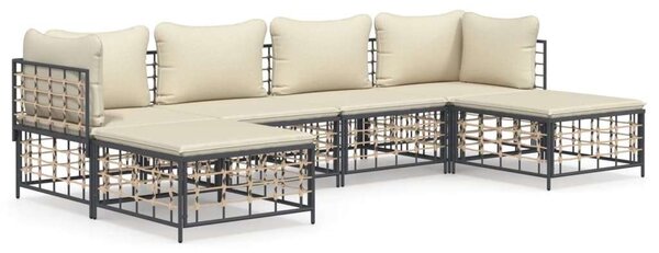 Polyrattan Kerti Ülőgarnitúra - 6 részes - Antracit Szürke