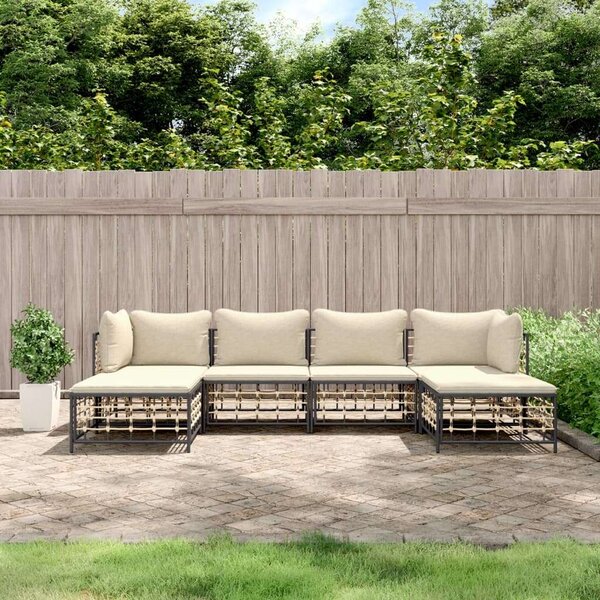 Polyrattan Kerti Ülőgarnitúra - 6 részes - Antracit Szürke
