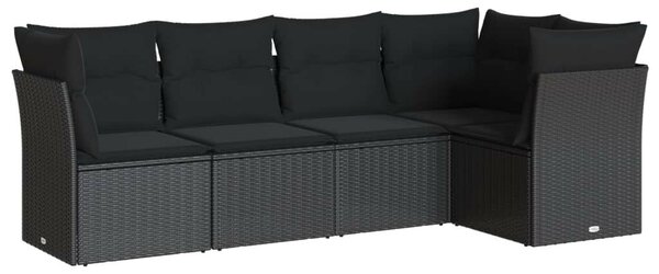 VidaXL 5 részes fekete polyrattan kerti kanapészett párnákkal