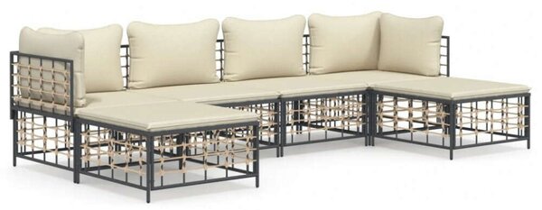 Polyrattan Kerti Ülőgarnitúra - 6 részes - Antracit Szürke