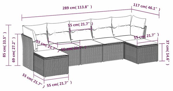 VidaXL Polyrattan Kerti Ülőgarnitúra - 7 részes - Fekete