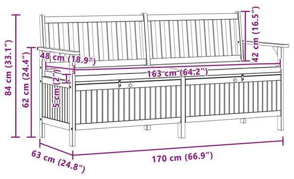 Tárolópad 2 -Seater 170 x 63 x 84 cm Négyszögletes