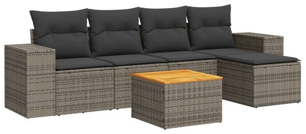 Polyrattan Kerti Ülőgarnitúra - 6 részes - Szürke