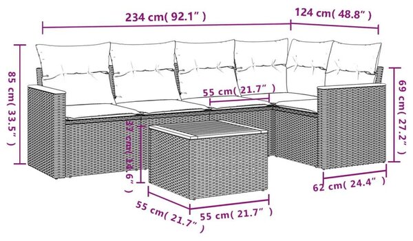 Polyrattan Kerti Ülőgarnitúra - 6 részes - Szürke