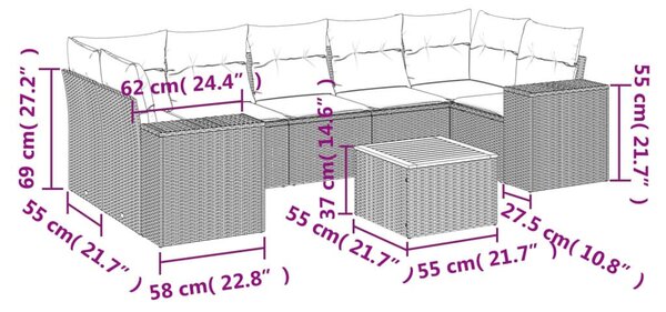 VidaXL Polyrattan Kerti Ülőgarnitúra - 8 részes - Fekete