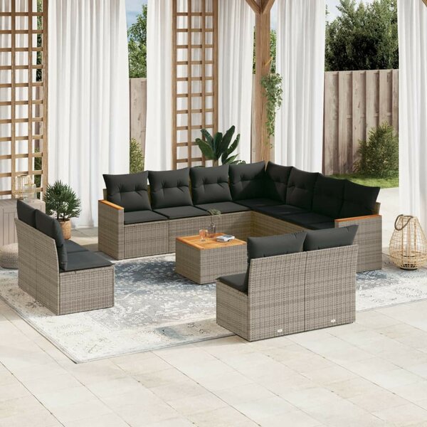 VidaXL Polyrattan Kerti Ülőgarnitúra - 12 részes - Szürke