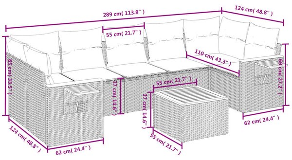 VidaXL Polyrattan Kerti Ülőgarnitúra - 8 részes - Fekete
