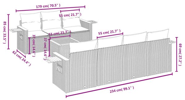 VidaXL Polyrattan Kerti Ülőgarnitúra - 8 részes - Fekete
