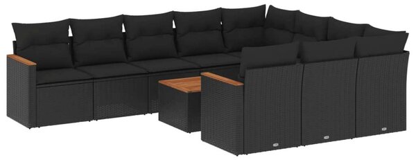 VidaXL Polyrattan Kerti Ülőgarnitúra - 11 részes - Fekete