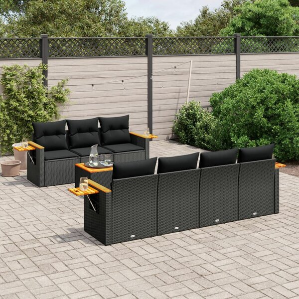 VidaXL Polyrattan Kerti Ülőgarnitúra - 8 részes - Fekete