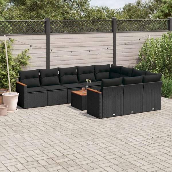 VidaXL Polyrattan Kerti Ülőgarnitúra - 11 részes - Fekete