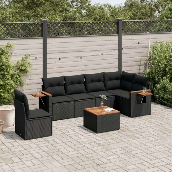 VidaXL Polyrattan Kerti Ülőgarnitúra - 7 részes - Fekete