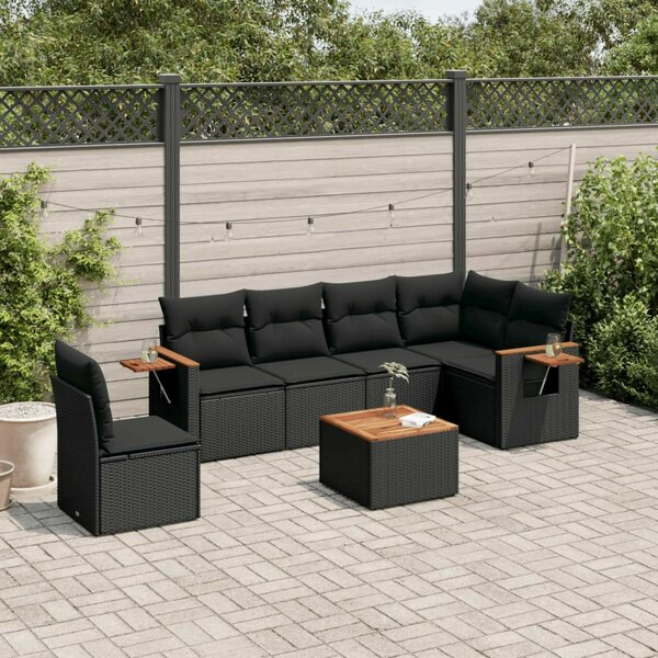 VidaXL Polyrattan Kerti Ülőgarnitúra - 7 részes - Fekete